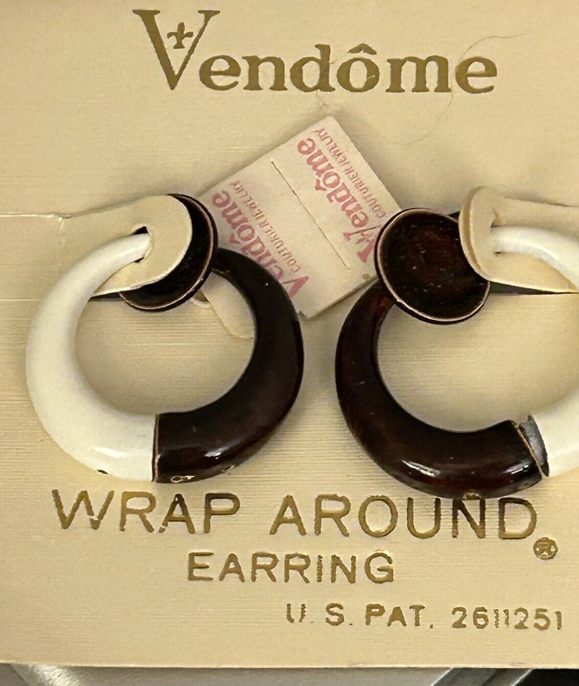 Vintage Vendome Enamel Hoop Earrings Rare Wrap NOS Costume Jewelry Patent RARE - Vintage Jewelry Collective