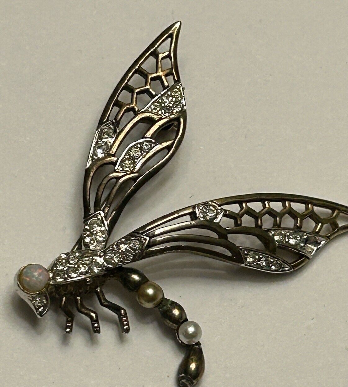 Vintage Rhinestone Marcel Boucher Brooch Dragon Fly Pin  Figural Insect 1940s - Vintage Jewelry Collective