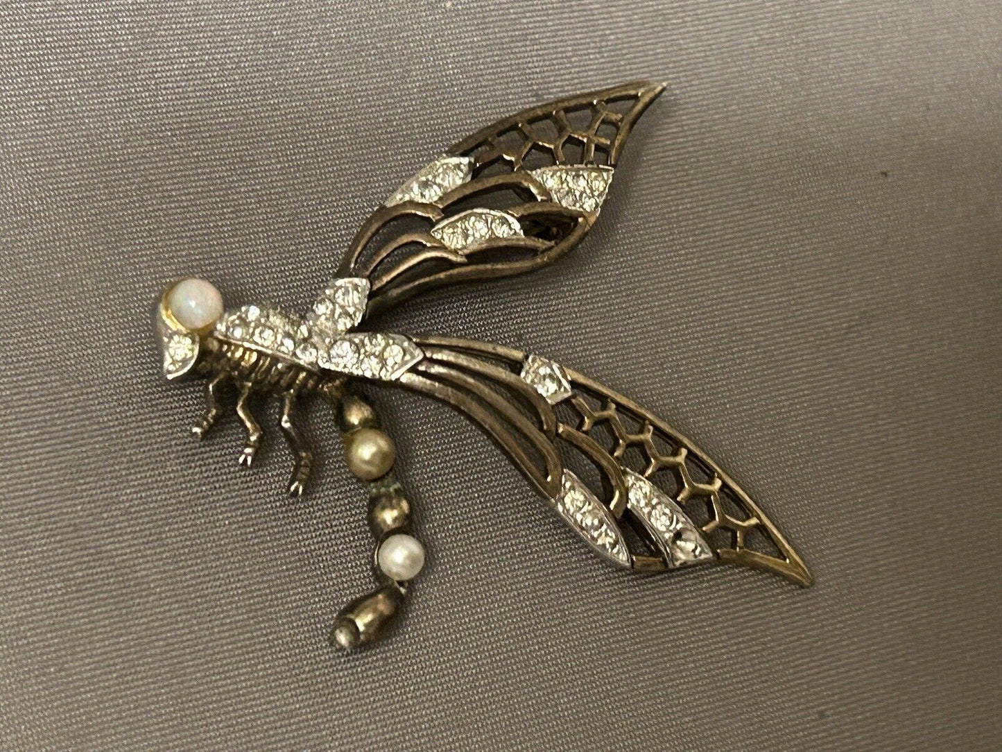 Vintage Rhinestone Marcel Boucher Brooch Dragon Fly Pin  Figural Insect 1940s - Vintage Jewelry Collective