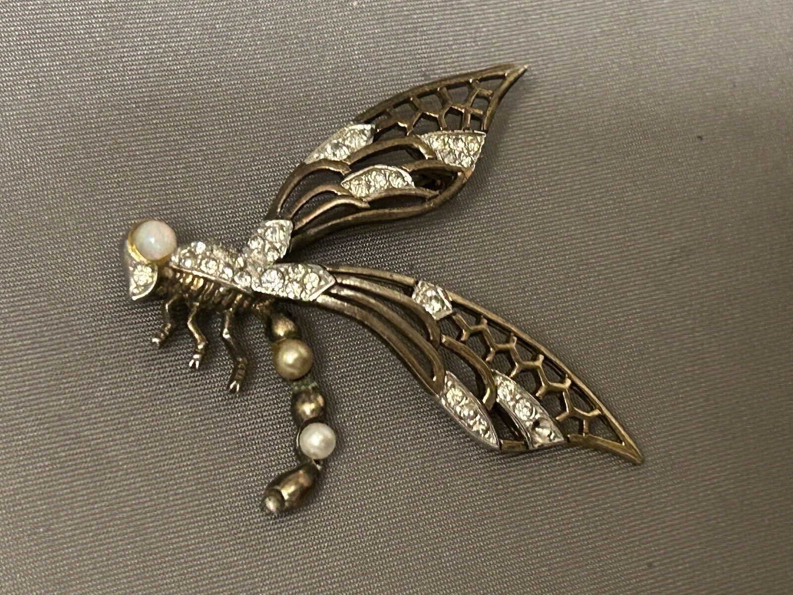 Vintage Rhinestone Marcel Boucher Brooch Dragon Fly Pin  Figural Insect 1940s - Vintage Jewelry Collective