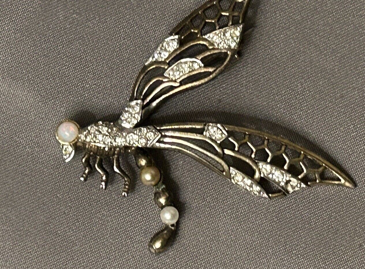 Vintage Rhinestone Marcel Boucher Brooch Dragon Fly Pin  Figural Insect 1940s - Vintage Jewelry Collective