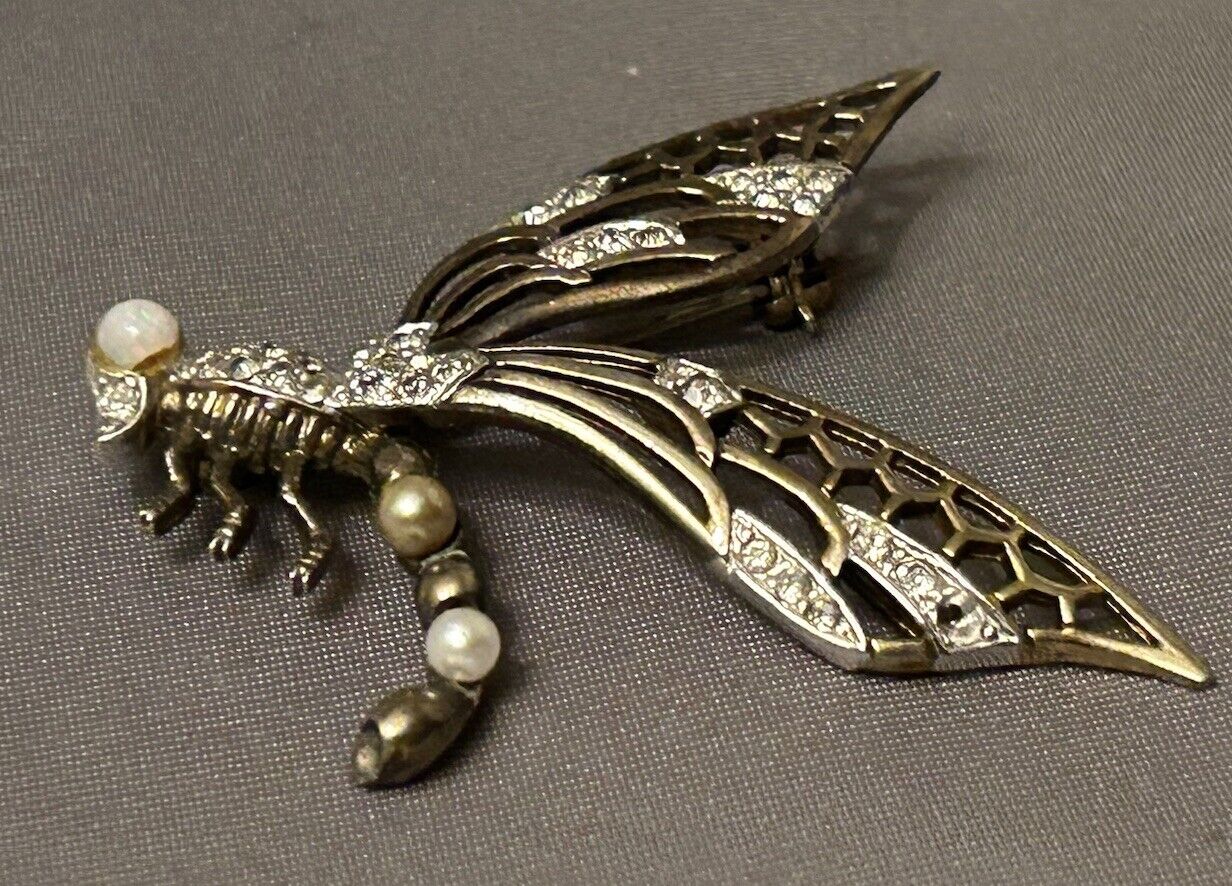 Vintage Rhinestone Marcel Boucher Brooch Dragon Fly Pin  Figural Insect 1940s - Vintage Jewelry Collective