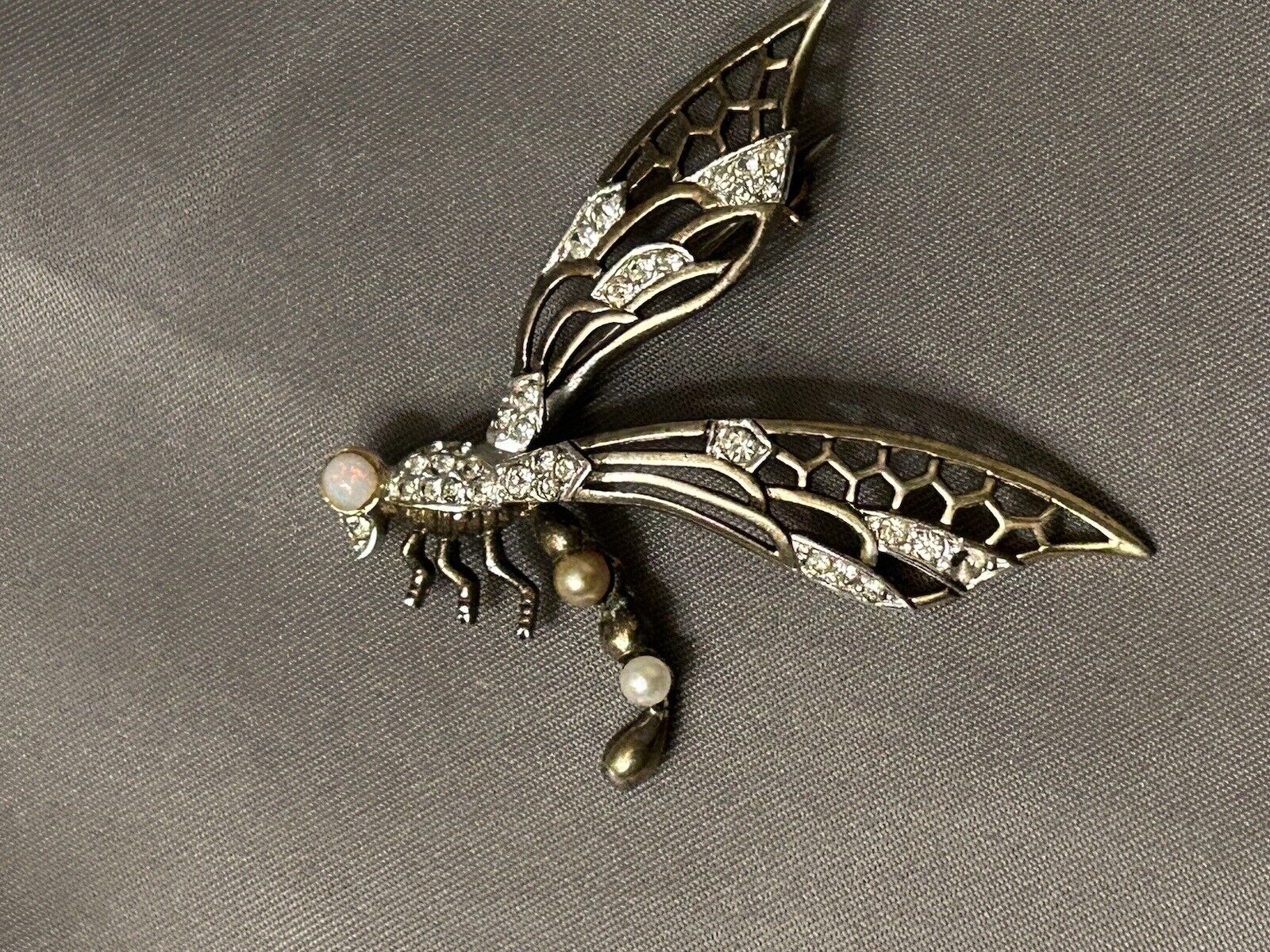 Vintage Rhinestone Marcel Boucher Brooch Dragon Fly Pin  Figural Insect 1940s - Vintage Jewelry Collective