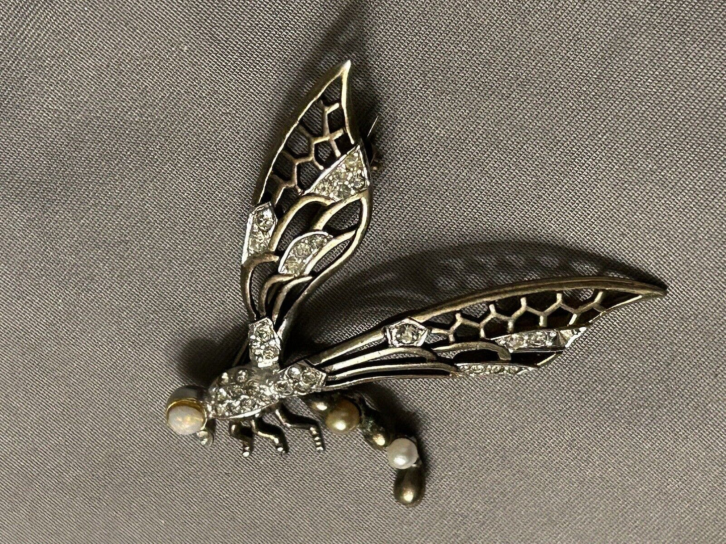 Vintage Rhinestone Marcel Boucher Brooch Dragon Fly Pin  Figural Insect 1940s - Vintage Jewelry Collective