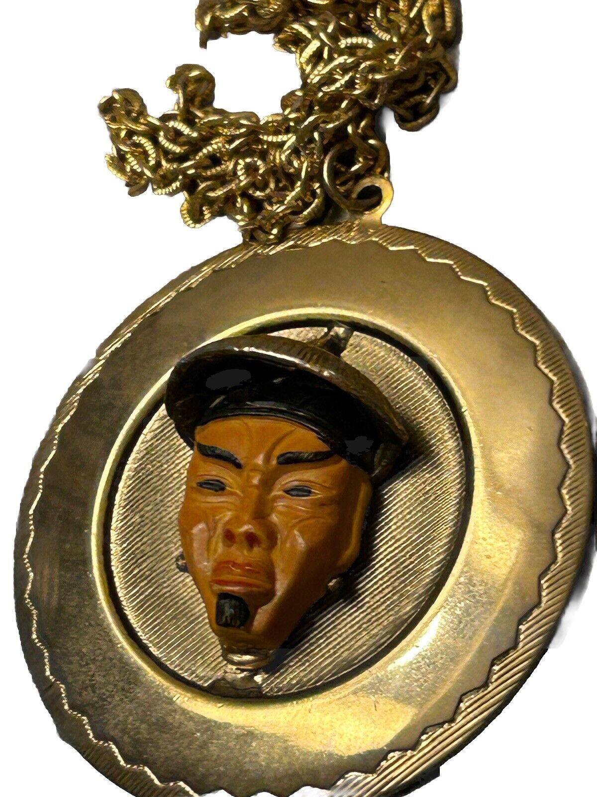 Vintage China Man Necklace Pendant or Charm Unknown Figural 40s Bakelite - Vintage Jewelry Collective