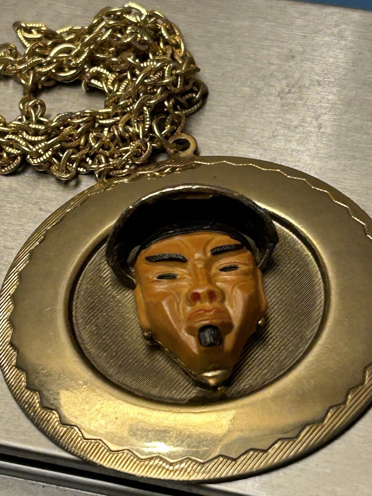 Vintage China Man Necklace Pendant or Charm Unknown Figural 40s Bakelite - Vintage Jewelry Collective