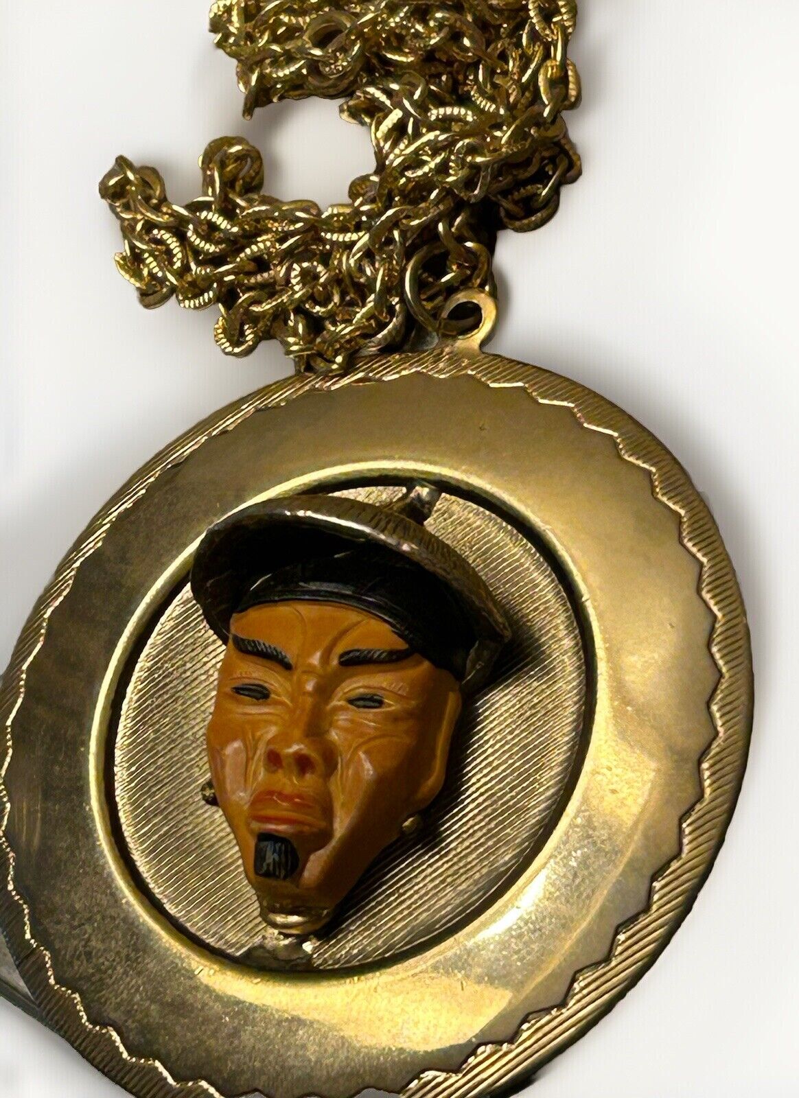 Vintage China Man Necklace Pendant or Charm Unknown Figural 40s Bakelite - Vintage Jewelry Collective