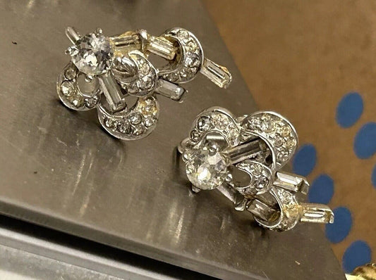 Vintage Boucher Phrygian Cap Clear Rhinestone Earrings  Flower Screw Back - Vintage Jewelry Collective