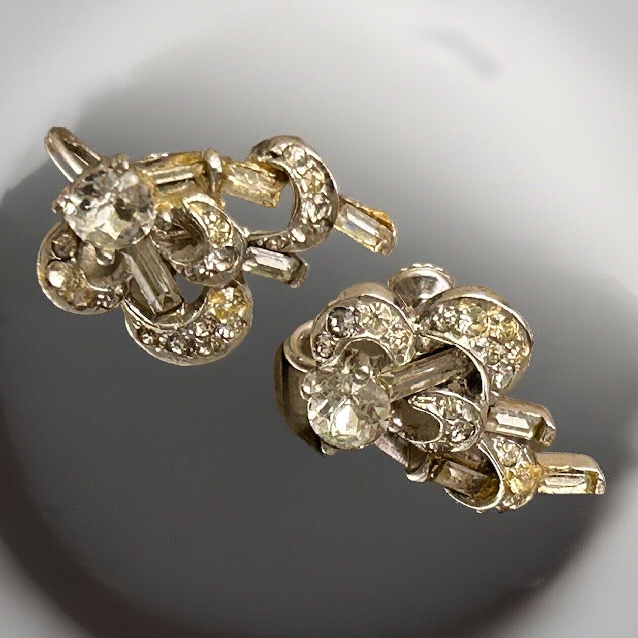 Vintage Boucher Phrygian Cap Clear Rhinestone Earrings  Flower Screw Back - Vintage Jewelry Collective