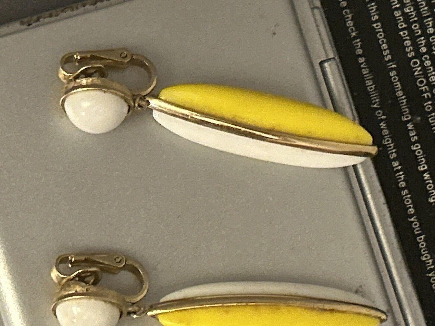 Vintage Trifari Earrings Lucite 1960s 2” Bright Yellow & White Drop Dangles MOD - Vintage Jewelry Collective