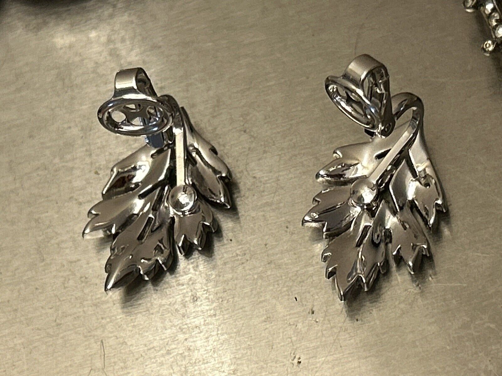 Vintage Trifari Earrings Clear Pave Rhinestone Maple Leaf Open Work - Vintage Jewelry Collective