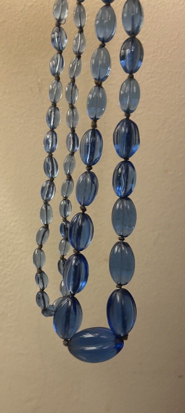 Art Deco Ribbed Glass Gripoix Cobalt Blue Graduated Faceted Beads Maybe French - Vintage Jewelry Collective