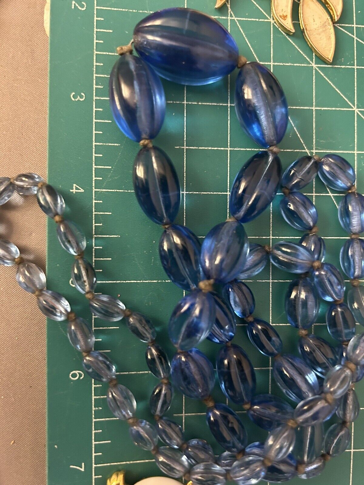 Art Deco Ribbed Glass Gripoix Cobalt Blue Graduated Faceted Beads Maybe French - Vintage Jewelry Collective