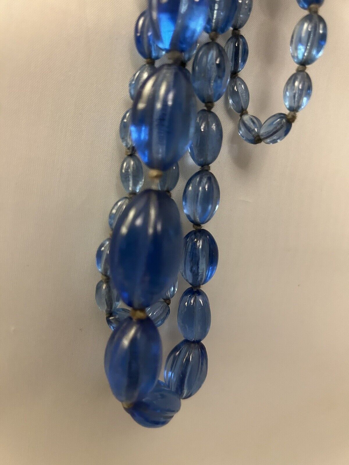 Art Deco Ribbed Glass Gripoix Cobalt Blue Graduated Faceted Beads Maybe French - Vintage Jewelry Collective