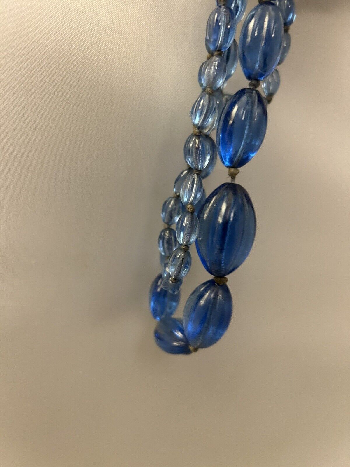 Art Deco Ribbed Glass Gripoix Cobalt Blue Graduated Faceted Beads Maybe French - Vintage Jewelry Collective