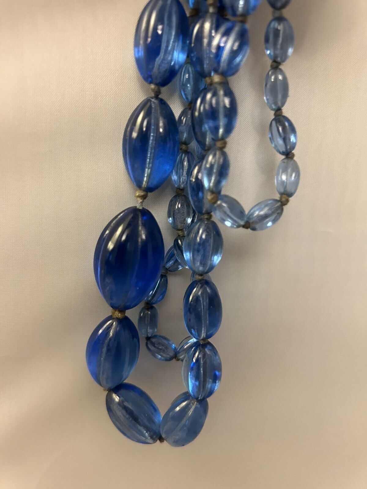 Art Deco Ribbed Glass Gripoix Cobalt Blue Graduated Faceted Beads Maybe French - Vintage Jewelry Collective