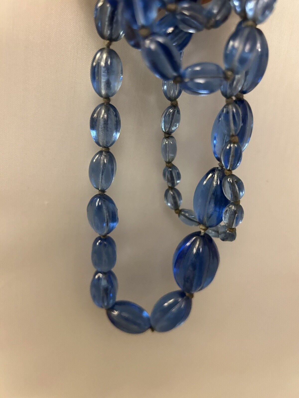 Art Deco Ribbed Glass Gripoix Cobalt Blue Graduated Faceted Beads Maybe French - Vintage Jewelry Collective