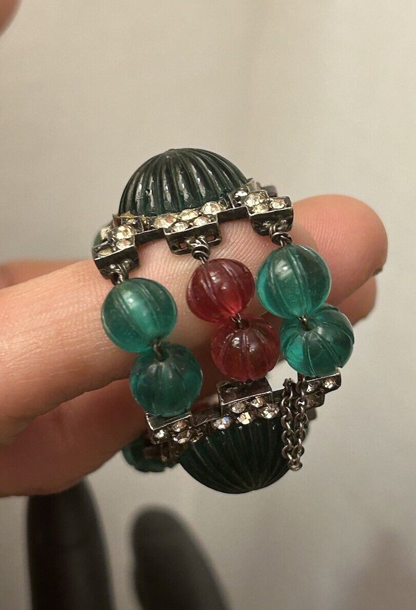 Vintage Paste Bracelet Gripoix Glass Fruit Salad Rhinestone French Silver Tutti - Vintage Jewelry Collective