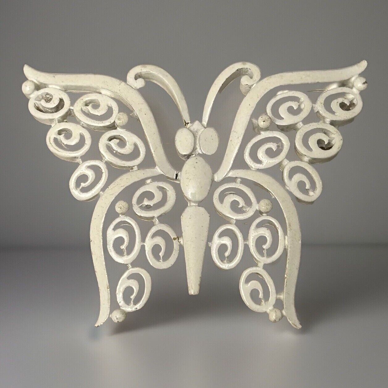 Vintage Crown Trifari Brooch Pin white enamel Butterfly Insect Brooch Figural - Vintage Jewelry Collective