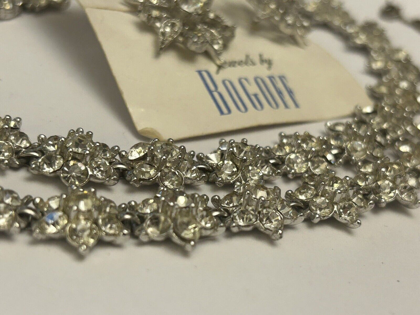 Vintage Bogoff Rhinestones Flower Necklace Bracelet & Earrings Full Parure Set - Vintage Jewelry Collective