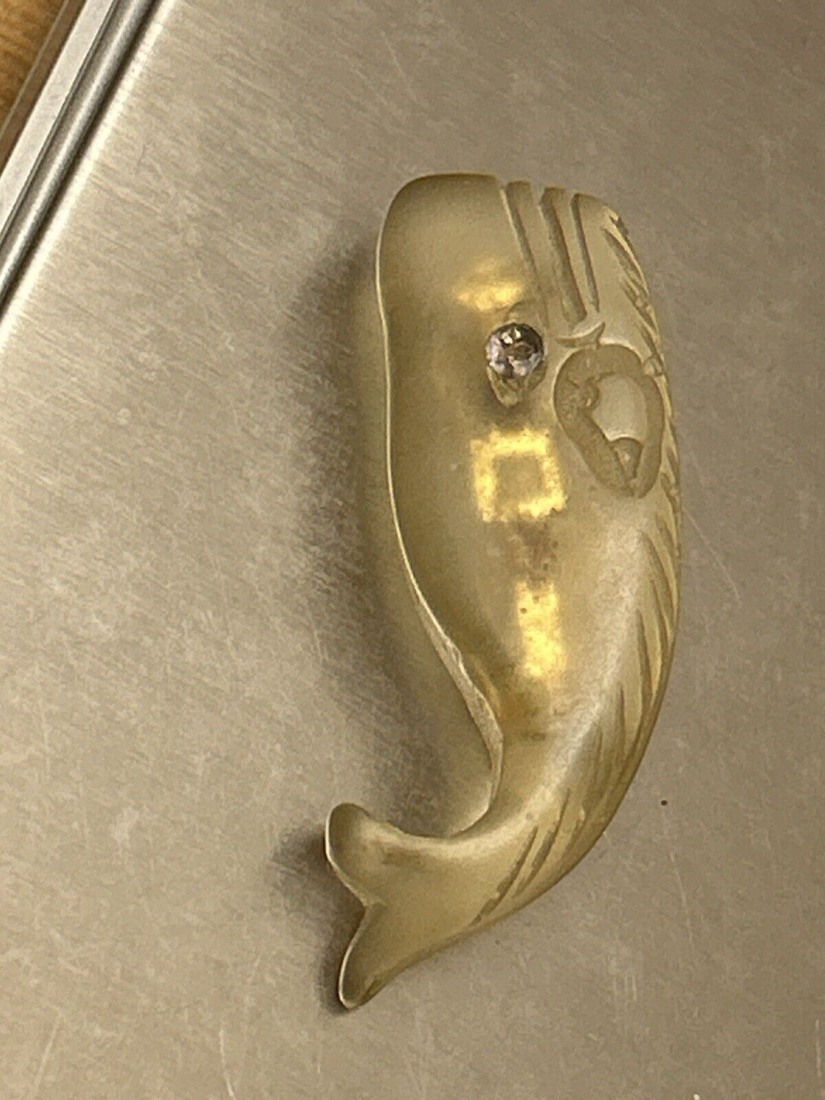 Early 1900s Carved Clear Lucite Whale Pin Brooch Sea Fish Vintage Plastics - Vintage Jewelry Collective