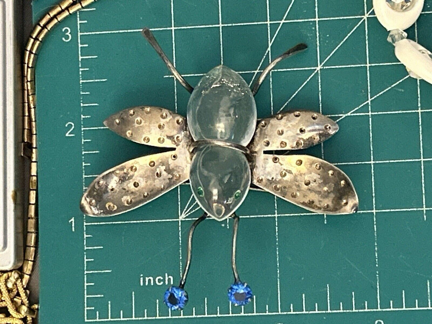 Vintage Lucite Jelly Belly Fly Brooch Pin Bug Figural Sterling Figural Rare 1940 - Vintage Jewelry Collective