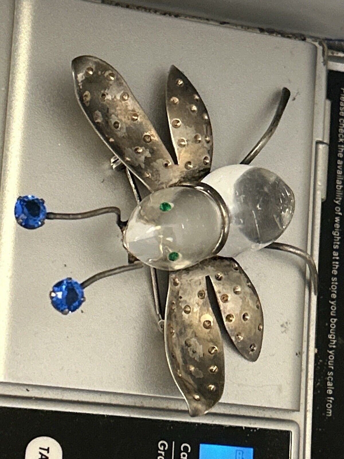 Vintage Lucite Jelly Belly Fly Brooch Pin Bug Figural Sterling Figural Rare 1940 - Vintage Jewelry Collective