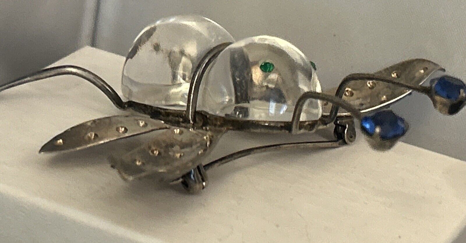 Vintage Lucite Jelly Belly Fly Brooch Pin Bug Figural Sterling Figural Rare 1940 - Vintage Jewelry Collective