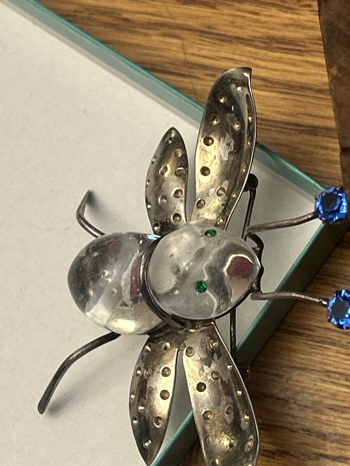 Vintage Lucite Jelly Belly Fly Brooch Pin Bug Figural Sterling Figural Rare 1940 - Vintage Jewelry Collective