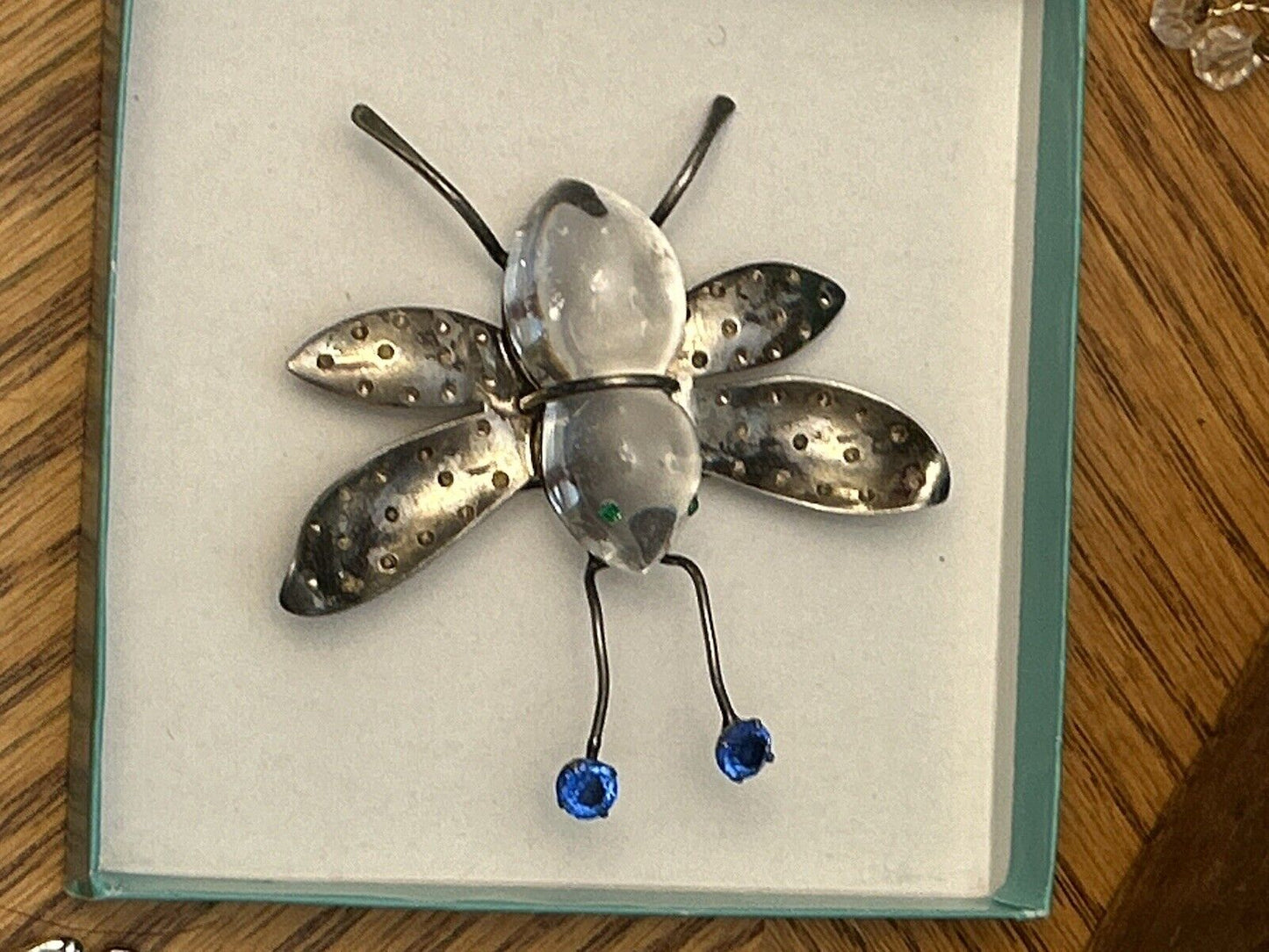 Vintage Lucite Jelly Belly Fly Brooch Pin Bug Figural Sterling Figural Rare 1940 - Vintage Jewelry Collective