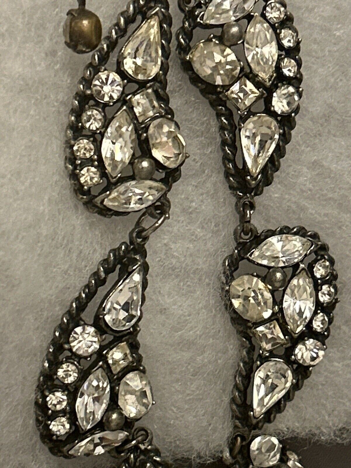 Vintage Hobe Rhinestone Paisley Necklace Unique Sparkling Black Gunmetal Collar - Vintage Jewelry Collective