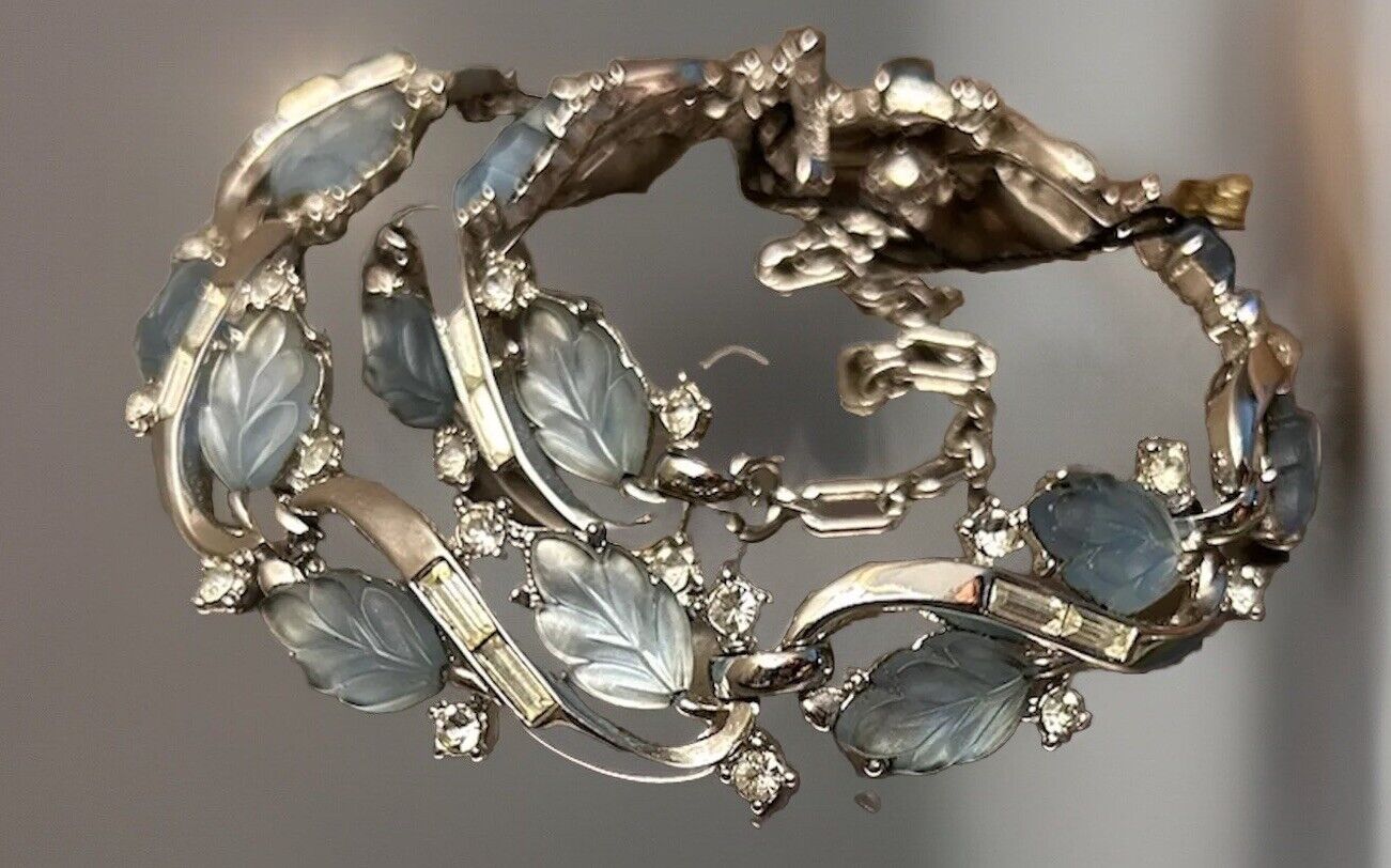 Vintage Trifari 1957 “Allure” Frosted Glass Leaf Fruit Salad Rhinestone Necklace - Vintage Jewelry Collective