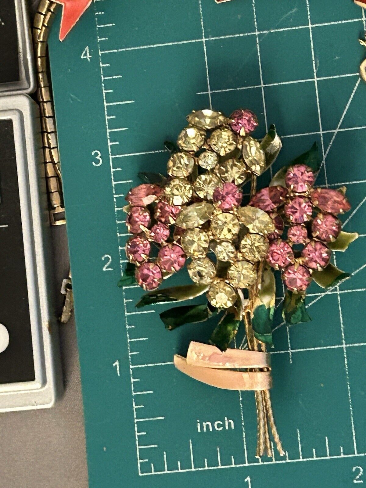 Vintage Vendome Enamel Rhinestone Flower Brooch Huge Crystal Bouquet Pin 3.5”x2” - Vintage Jewelry Collective