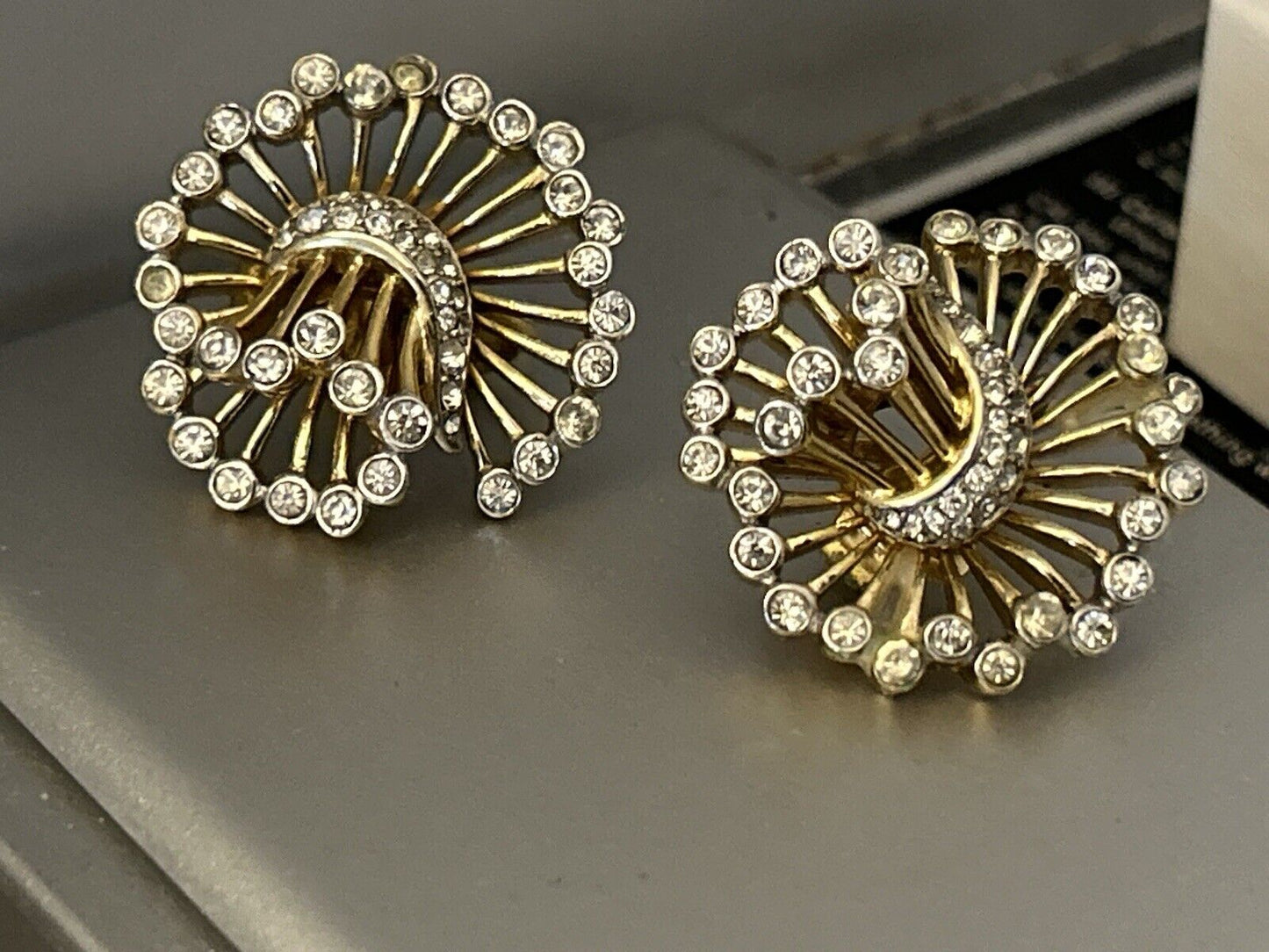 Rare Vintage Trifari Earrings Philippe Rhinestone Flower - Vintage Jewelry Collective