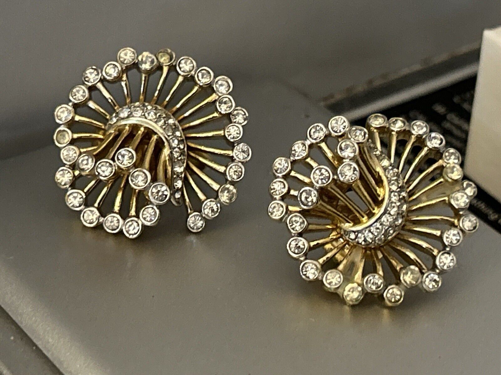 Rare Vintage Trifari Earrings Philippe Rhinestone Flower - Vintage Jewelry Collective