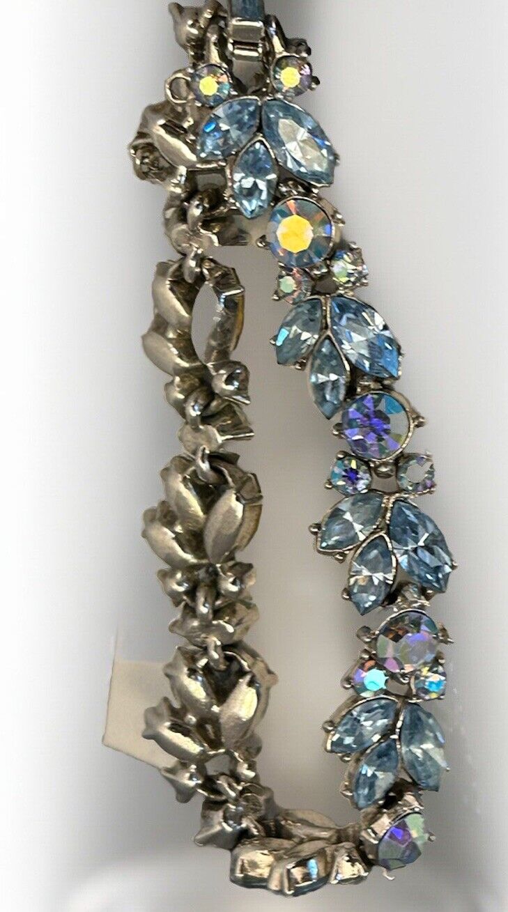 Vintage 1961 Trifari Bracelet Blue Aurora Borealis Crystal Rhinestone “Radiance” - Vintage Jewelry Collective