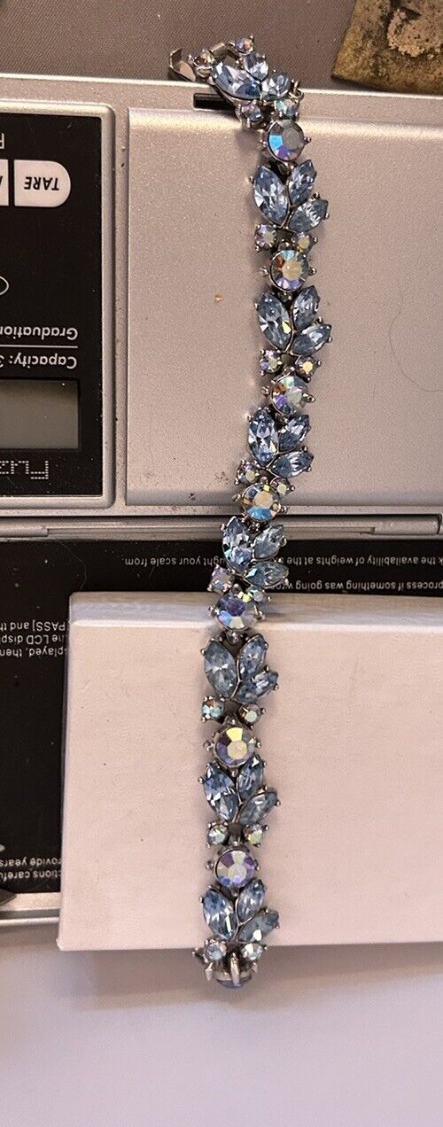 Vintage 1961 Trifari Bracelet Blue Aurora Borealis Crystal Rhinestone “Radiance” - Vintage Jewelry Collective