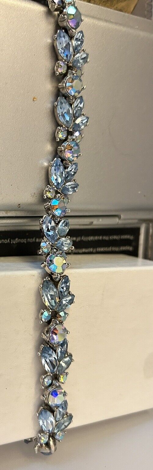 Vintage 1961 Trifari Bracelet Blue Aurora Borealis Crystal Rhinestone “Radiance” - Vintage Jewelry Collective