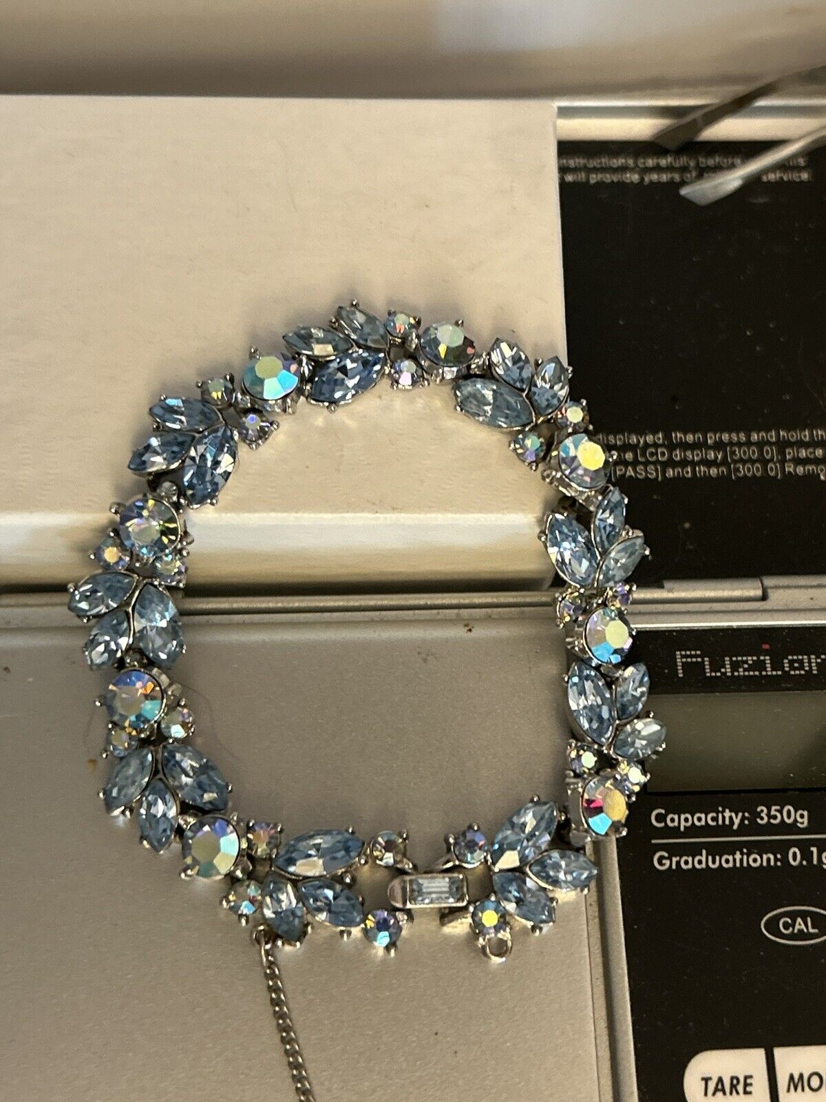 Vintage 1961 Trifari Bracelet Blue Aurora Borealis Crystal Rhinestone “Radiance” - Vintage Jewelry Collective