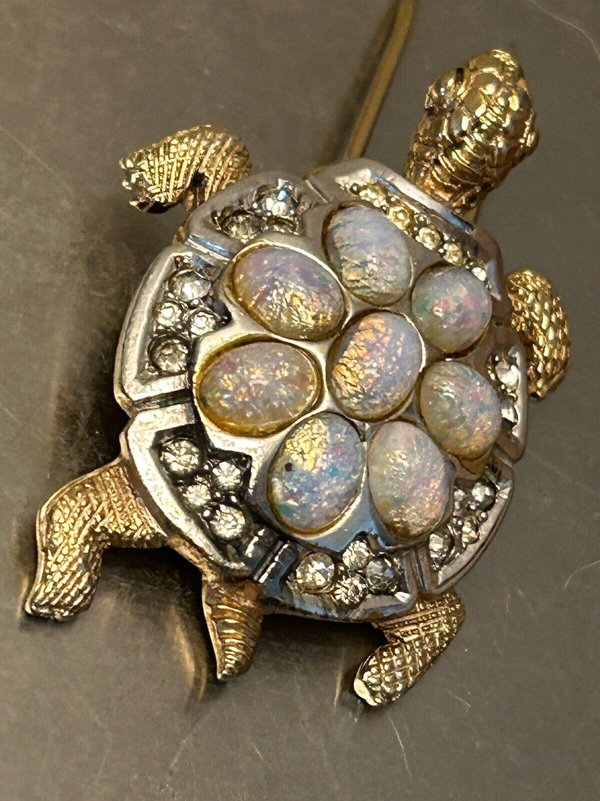 Vintage MARCEL BOUCHER Turtle Fur Clip Brooch Opal Art Glass Jelly Belly 1940s - Vintage Jewelry Collective