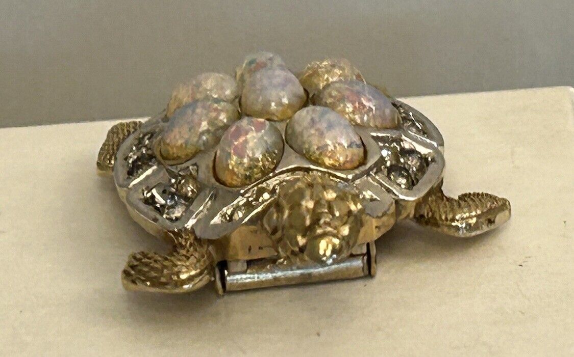 Vintage MARCEL BOUCHER Turtle Fur Clip Brooch Opal Art Glass Jelly Belly 1940s - Vintage Jewelry Collective