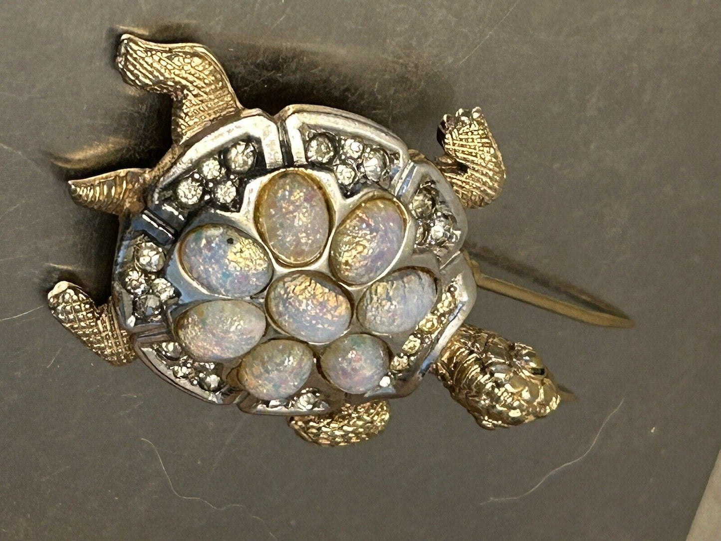 Vintage MARCEL BOUCHER Turtle Fur Clip Brooch Opal Art Glass Jelly Belly 1940s - Vintage Jewelry Collective