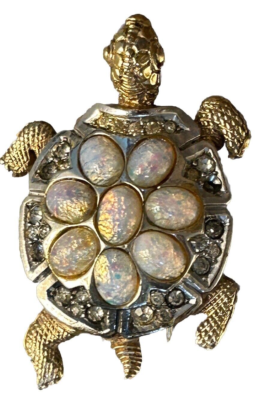 Vintage MARCEL BOUCHER Turtle Fur Clip Brooch Opal Art Glass Jelly Belly 1940s - Vintage Jewelry Collective