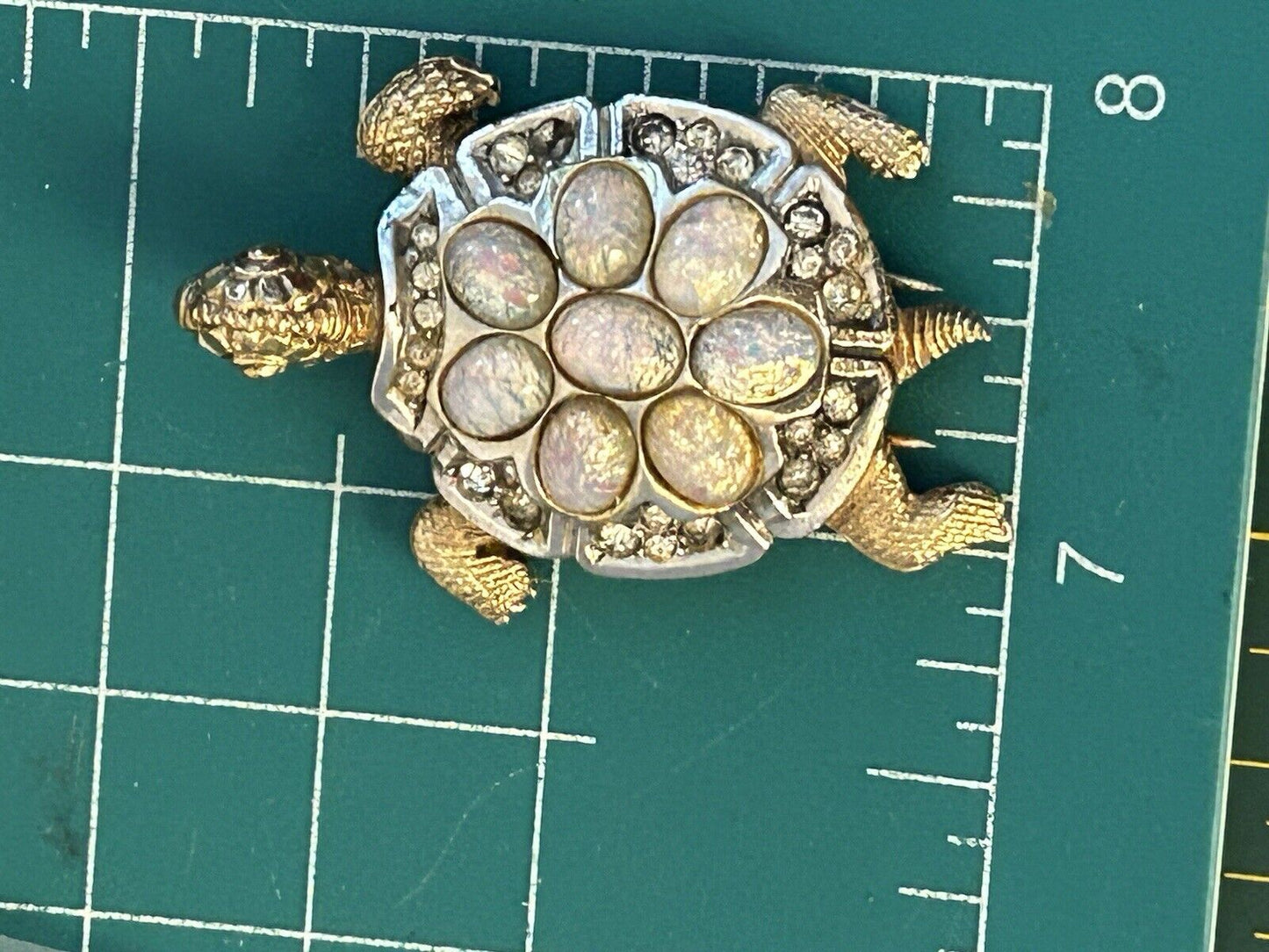 Vintage MARCEL BOUCHER Turtle Fur Clip Brooch Opal Art Glass Jelly Belly 1940s - Vintage Jewelry Collective