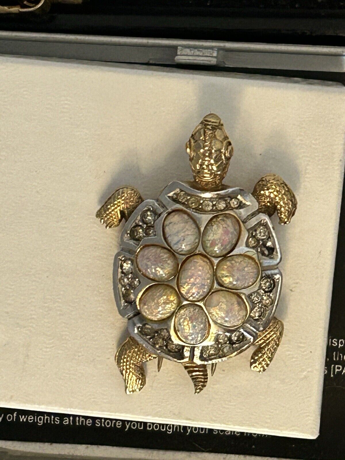 Vintage MARCEL BOUCHER Turtle Fur Clip Brooch Opal Art Glass Jelly Belly 1940s - Vintage Jewelry Collective