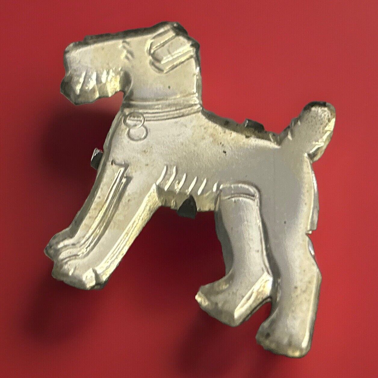 Art Deco Carved Glass Mirror Terrier Dog Brooch Pin Unique Early C Clasp 1930s - Vintage Jewelry Collective