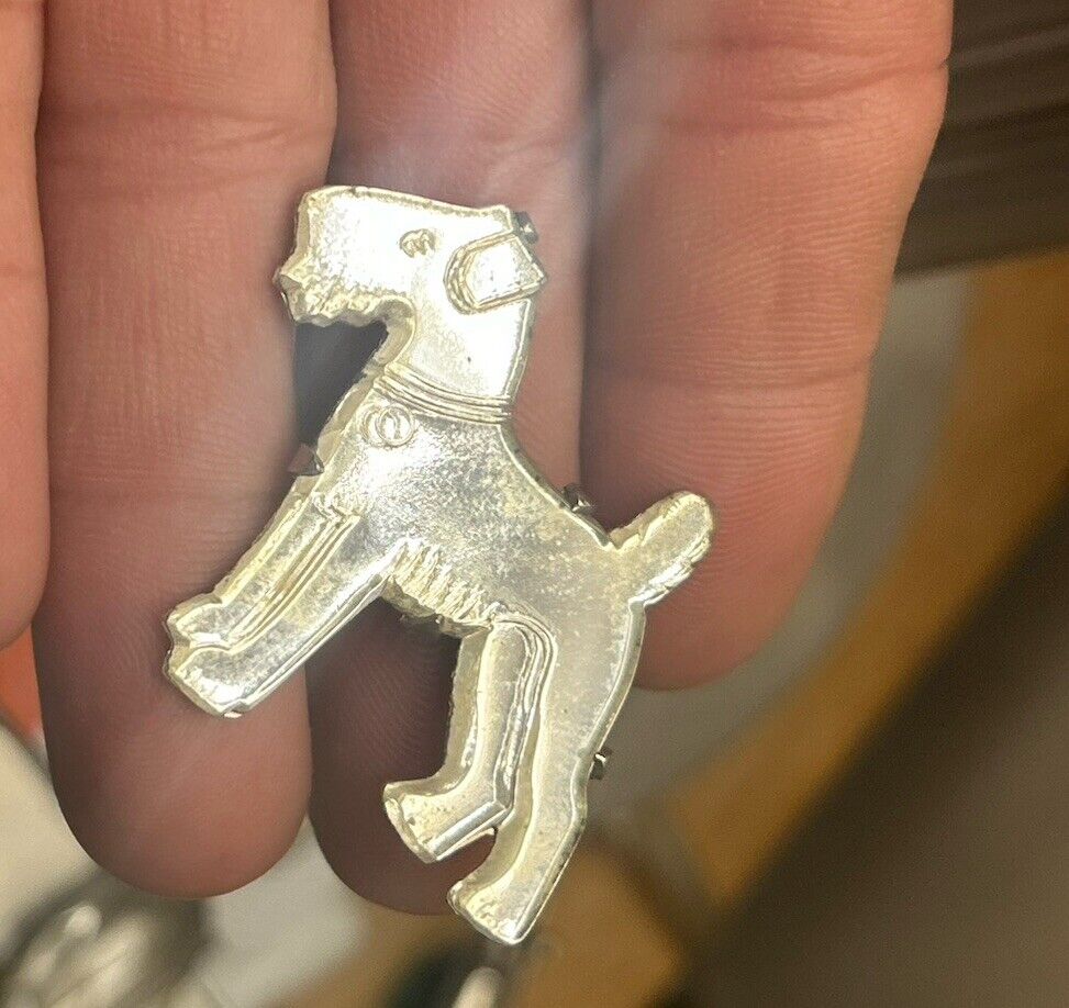 Art Deco Carved Glass Mirror Terrier Dog Brooch Pin Unique Early C Clasp 1930s - Vintage Jewelry Collective