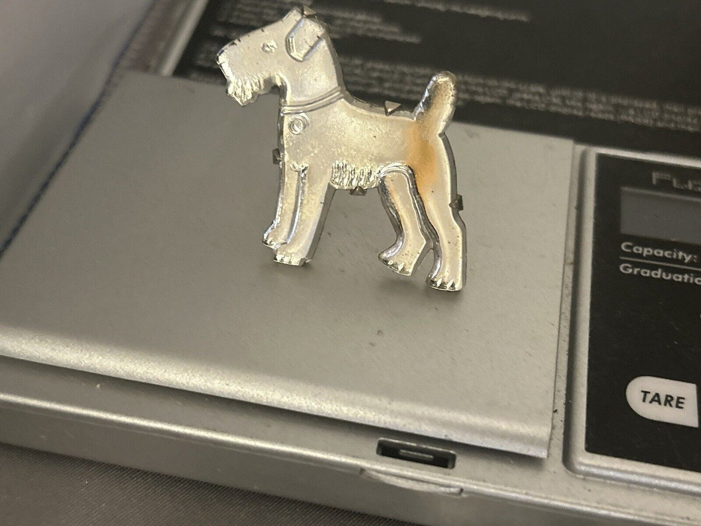 Art Deco Carved Glass Mirror Terrier Dog Brooch Pin Unique Early C Clasp 1930s - Vintage Jewelry Collective