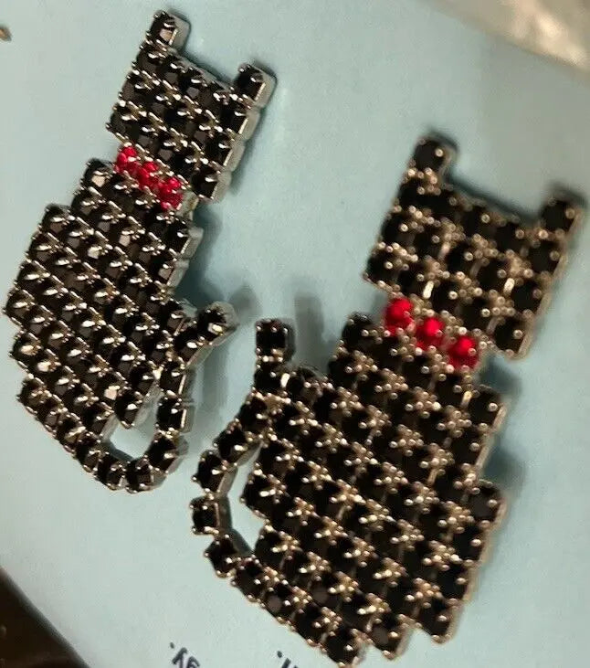 Rare Large 1980’s Dorothy Bauer Rhinestone Black Crystal Cat Clip Earrings - Vintage Jewelry Collective