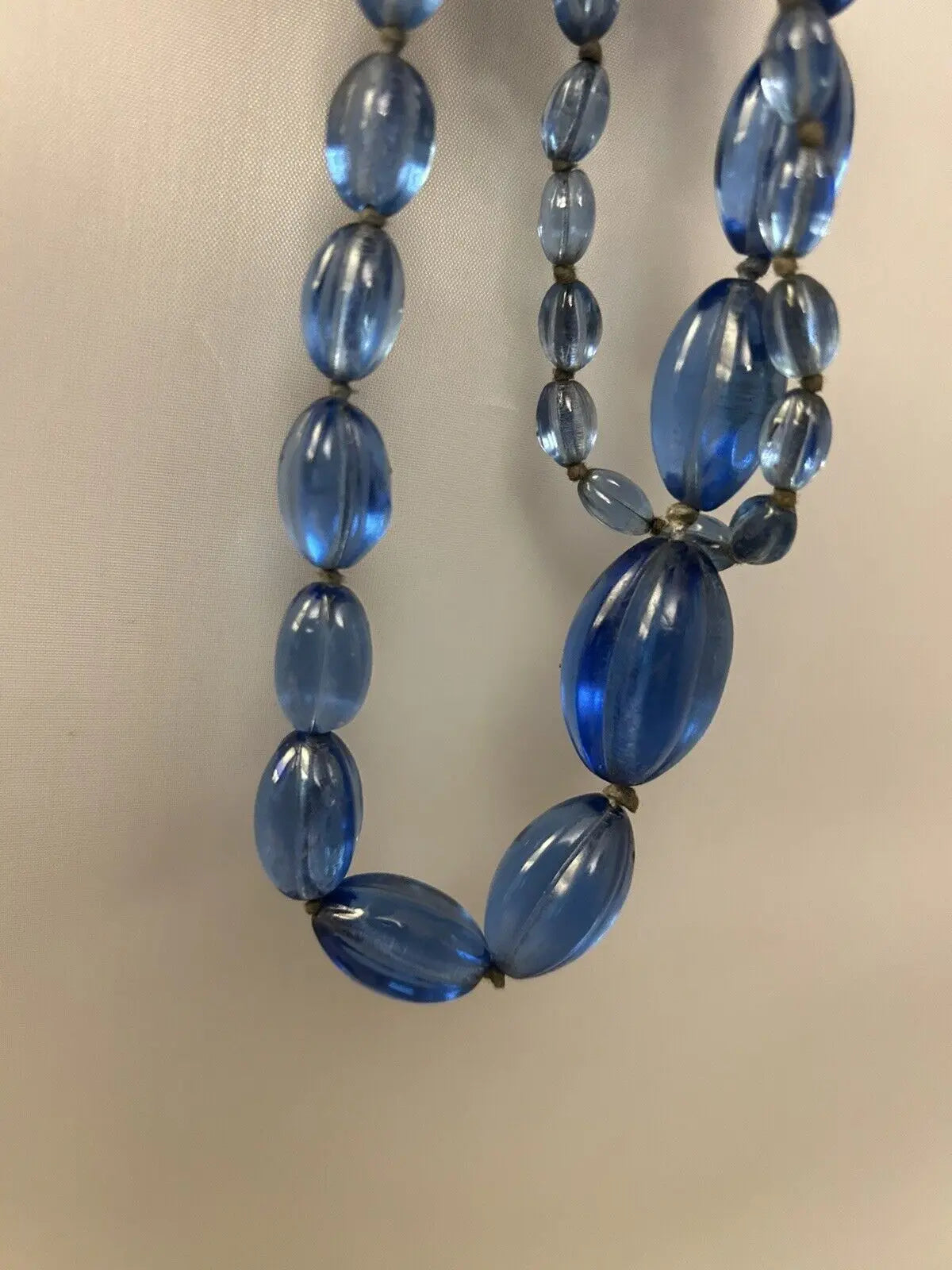 Art Deco Ribbed Glass Gripoix Cobalt Blue Graduated Faceted Beads Maybe French - Vintage Jewelry Collective